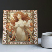 Jugendstil Portrait Mucha Edelweiss Blume Fliese