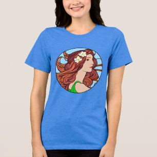 Jugendstil-Porträt einer Frau mit Rotem Haar Tri-Blend Shirt