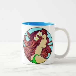 Jugendstil-Porträt einer Frau mit roten Haaren  Zweifarbige Tasse