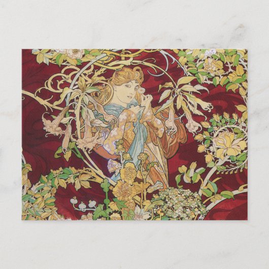 Jugendstil-Postkarte: Mucha - Frau mit Daisy Postkarte (Vorderseite)