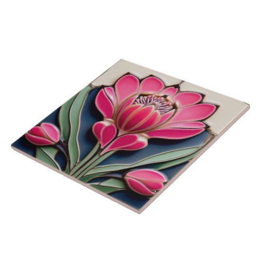 Jugendstil-Protea Blume Hot Pink Fliese (Seite)