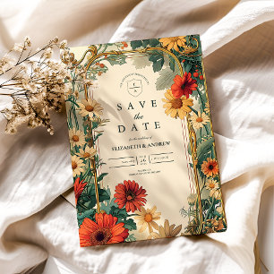 Jugendstil-Rahmen-Hochzeit mit Daisy-Motiv Save The Date