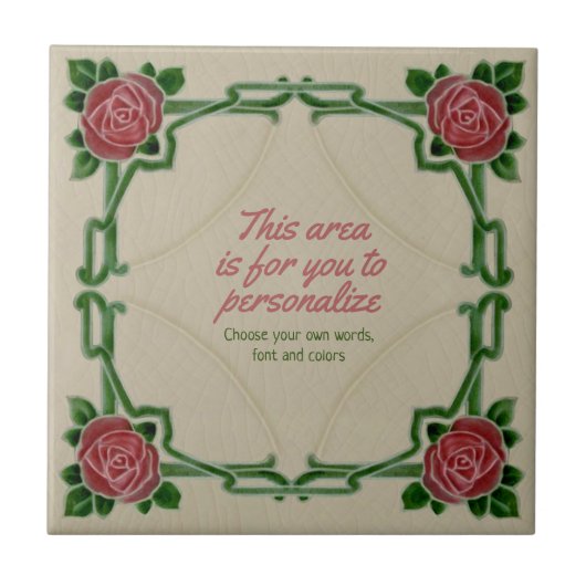 Jugendstil-Rahmen-Rose Repro Tile zu personalisier Fliese (Vorderseite)
