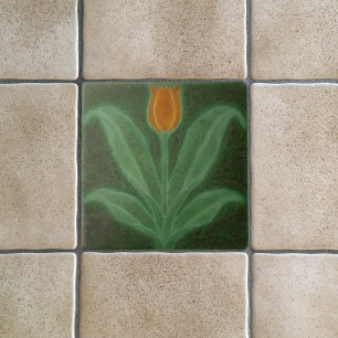 Jugendstil-Reproduktion Orange Tulpe auf Grün Fliese