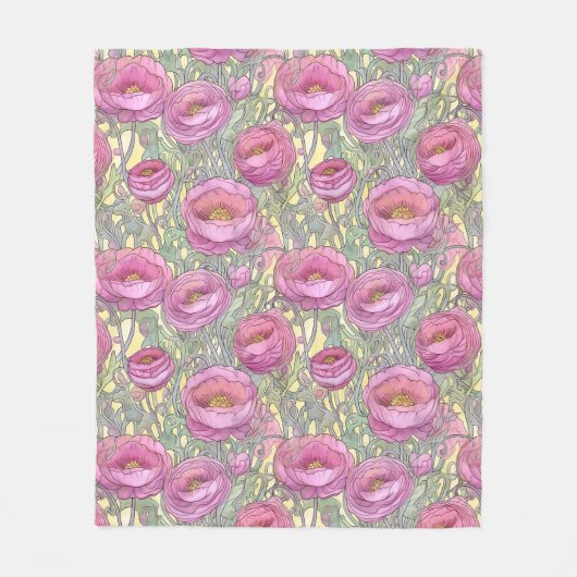 Jugendstil-Rosa-Rainunculus Fleecedecke (Vorderseite)
