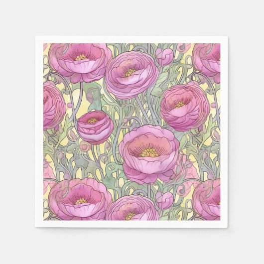 Jugendstil-Rosa-Rainunculus Serviette (Vorderseite)