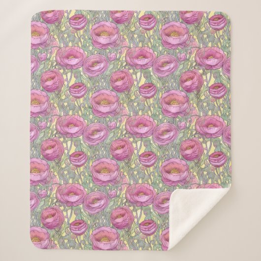 Jugendstil-Rosa-Rainunculus Sherpadecke (Vorderseite)