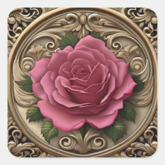 Jugendstil Rosa Rosen Rose #4 Quadratischer Aufkleber