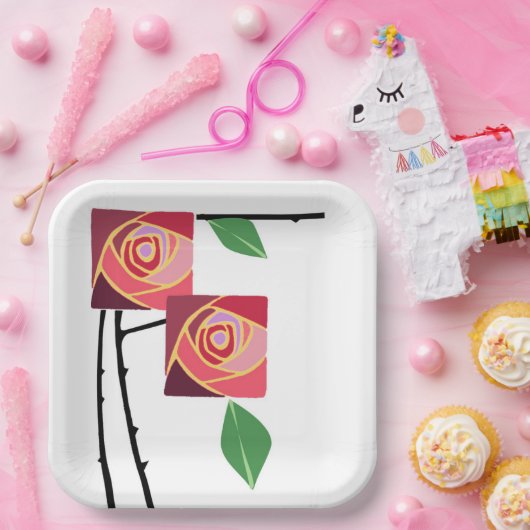 Jugendstil-Rose Pappteller (Party)