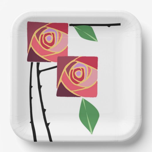 Jugendstil-Rose Pappteller (Vorderseite)