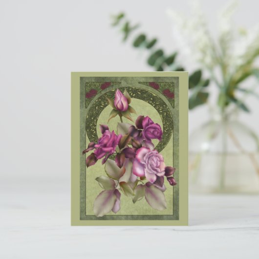Jugendstil-Rose Postkarte (Stehend Vorderseite)