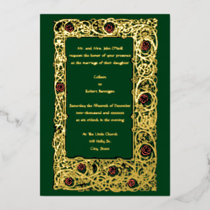 Jugendstil Rose Vine & Clover Border Wedding Folieneinladung