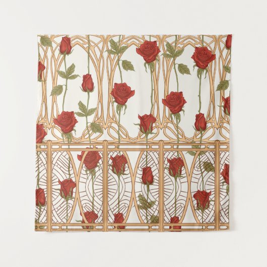 Jugendstil-Rose: Vintag warm Wandteppich (Vorderseite)