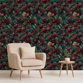 Jugendstil-Rosen-Blaugrün-Gold-Maximalist-Tapete Tapete