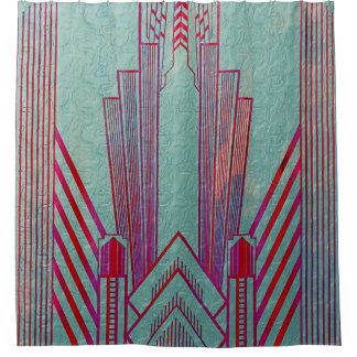 Jugendstil, rot, aquamarin, grün, Vintag, Art Deko Duschvorhang