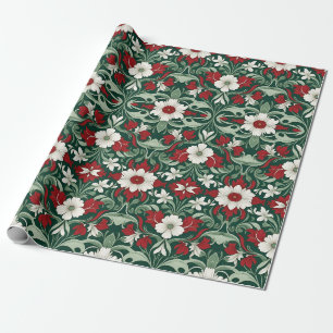 Jugendstil Rot Grün Weiß Weihnachten Geschenkpapier