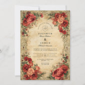 Jugendstil-Rote Rose Einladung (Vorderseite)