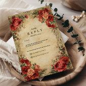 Jugendstil-Rote Rose RSVP Karte