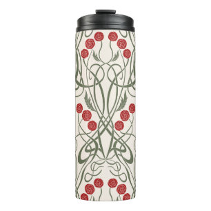 Jugendstil rote Rosen und geschwungene Stiele Thermosbecher