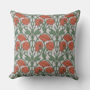 Jugendstil Roter Mohn Blumenprint Kissen