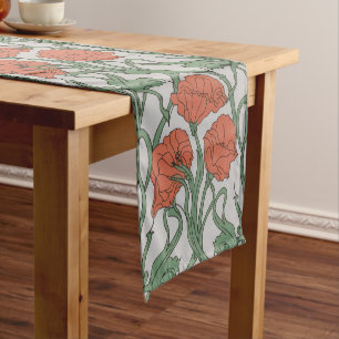 Jugendstil Roter Mohn Blumenprint Kurzer Tischläufer