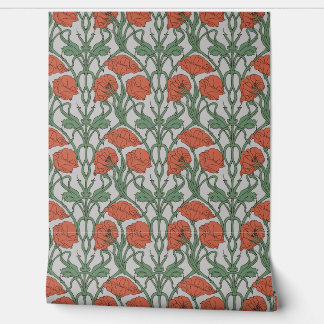 Jugendstil Roter Mohn Blumenprint Tapete