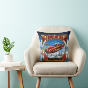 Jugendstil rotes fliegendes Auto Kissen