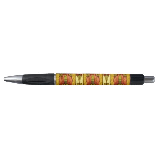 Jugendstil rotes Tulpen-Blumenmuster Kugelschreiber (Vorderseite)
