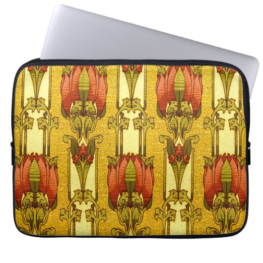 Jugendstil-Rotes-Tulpen-Blumenmuster Laptopschutzhülle (Vorderseite)