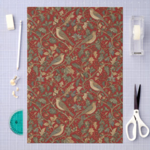 Jugendstil rotes Vogel-Blumenmuster Seidenpapier