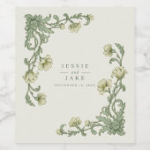Jugendstil-Sage-Botanische-Hochzeit Weinetikett (Einzelnes Label)