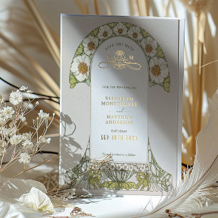 Jugendstil Save the Date Hochzeit Goldfolie Folieneinladung