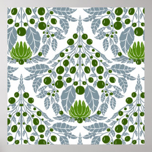 Jugendstil-Schiefer & Grüne Vintage Blumenschal Poster