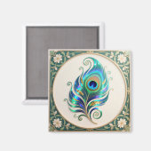 Jugendstil Schillernde Pfauenfeder Magnet (Vorderseite/Rückseite)