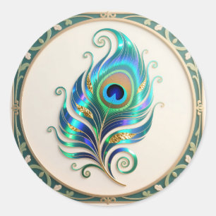 Jugendstil Schillernde Pfauenfeder Runder Aufkleber