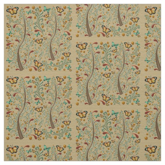 Jugendstil-Schmetterlinge und Orangenbäume Stoff (Muster)