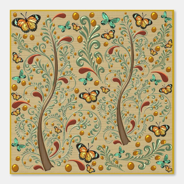 Jugendstil-Schmetterlinge und Orangenbäume Tapete (Vorderseite)