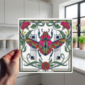 Jugendstil-Schmuckkäfer-Blumenrand-Keramik Fliese