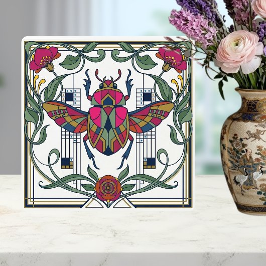 Jugendstil-Schmuckkäfer-Blumenrand-Keramik Fliese