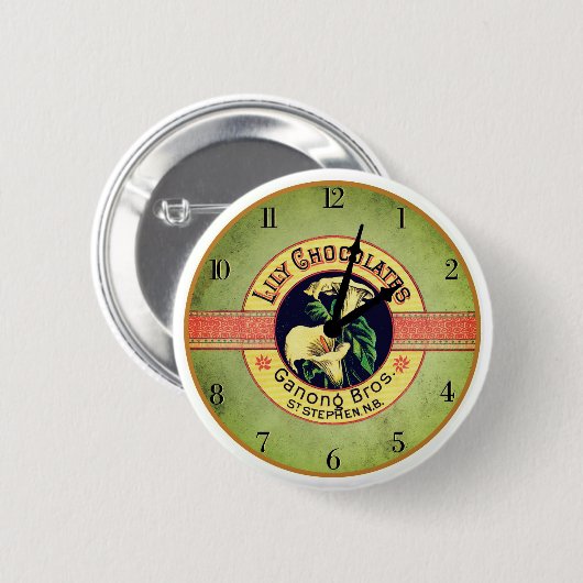 Jugendstil-Schokoladenwerbeuhr Button (Vorne & Hinten)