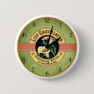 Jugendstil-Schokoladenwerbung Uhr Button