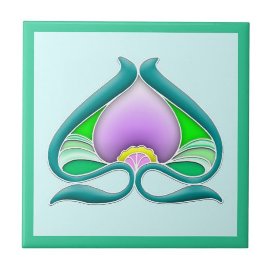Jugendstil schöne Blume Fliese (Vorderseite)