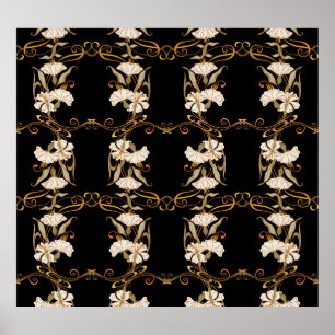 Jugendstil: Schwarz-Gold Vintag. Poster