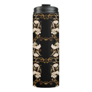 Jugendstil: Schwarz-Gold Vintag. Thermosbecher