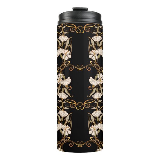 Jugendstil: Schwarz-Gold Vintag. Thermosbecher (Vorderseite)