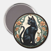 Jugendstil Schwarze Katze Magnet (Vorderseite/Rückseite)