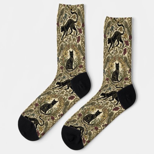 Jugendstil Schwarze Katzen Socken (Linkes Detail)
