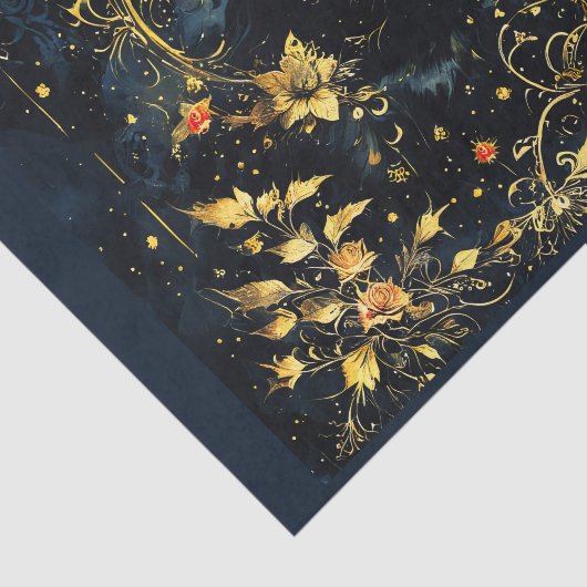 Jugendstil-Schwarzkatze mit goldenen Blume Seidenpapier (Ausschnitt)