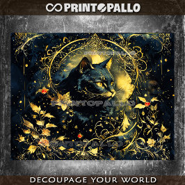 Jugendstil-Schwarzkatze mit goldenen Blume Seidenpapier