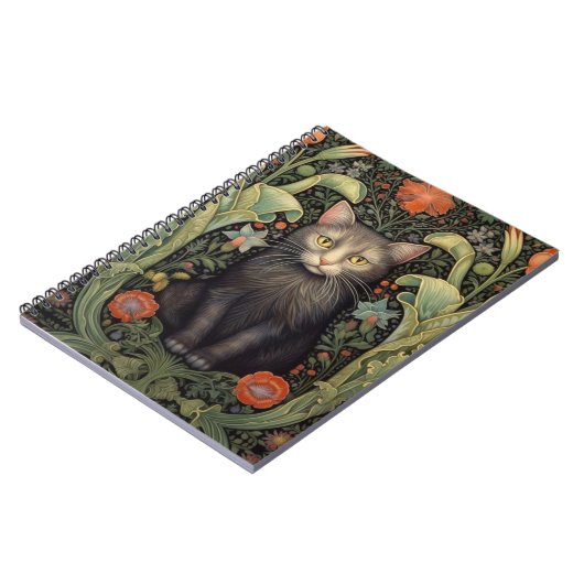 Jugendstil-Schwarzkatze und rote Blume Notizblock (Linke Seite)